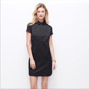 Ann Taylor Jacquard Collared Mini Shirt Dress Black Size 4 Office Party
